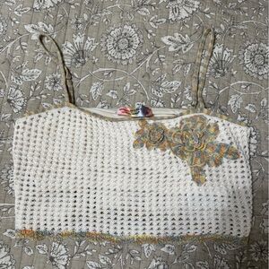 Abercrombie & Fitch White Crochet Top with Floral Accents